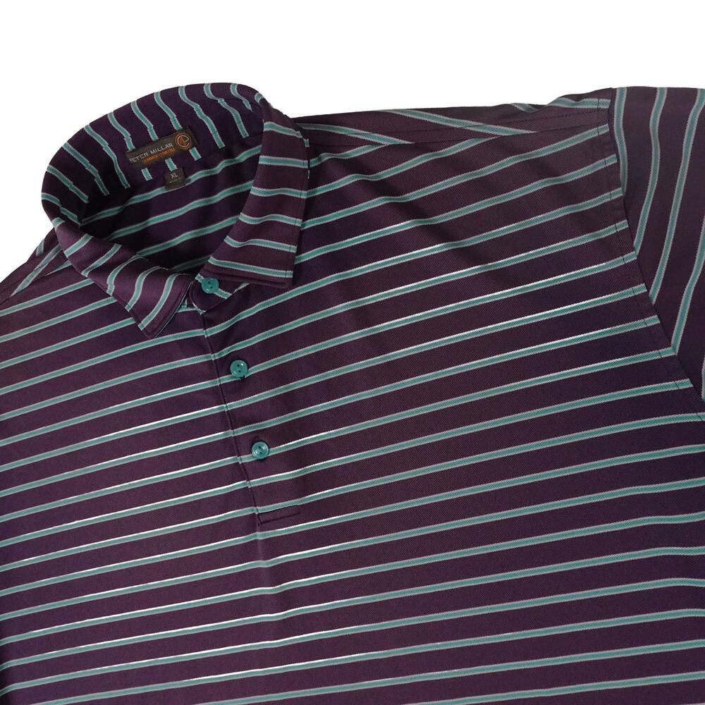 Peter Millar Performance Striped Purple Golf Polo Shirt Men's XL